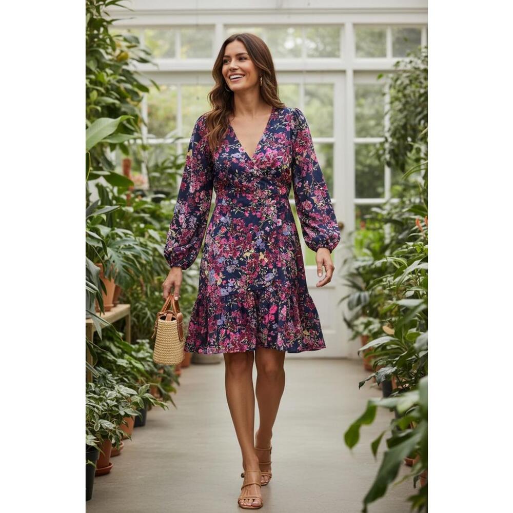 Scoop‎ Floral V-Neck Long Sleeve Dress Size 4-6